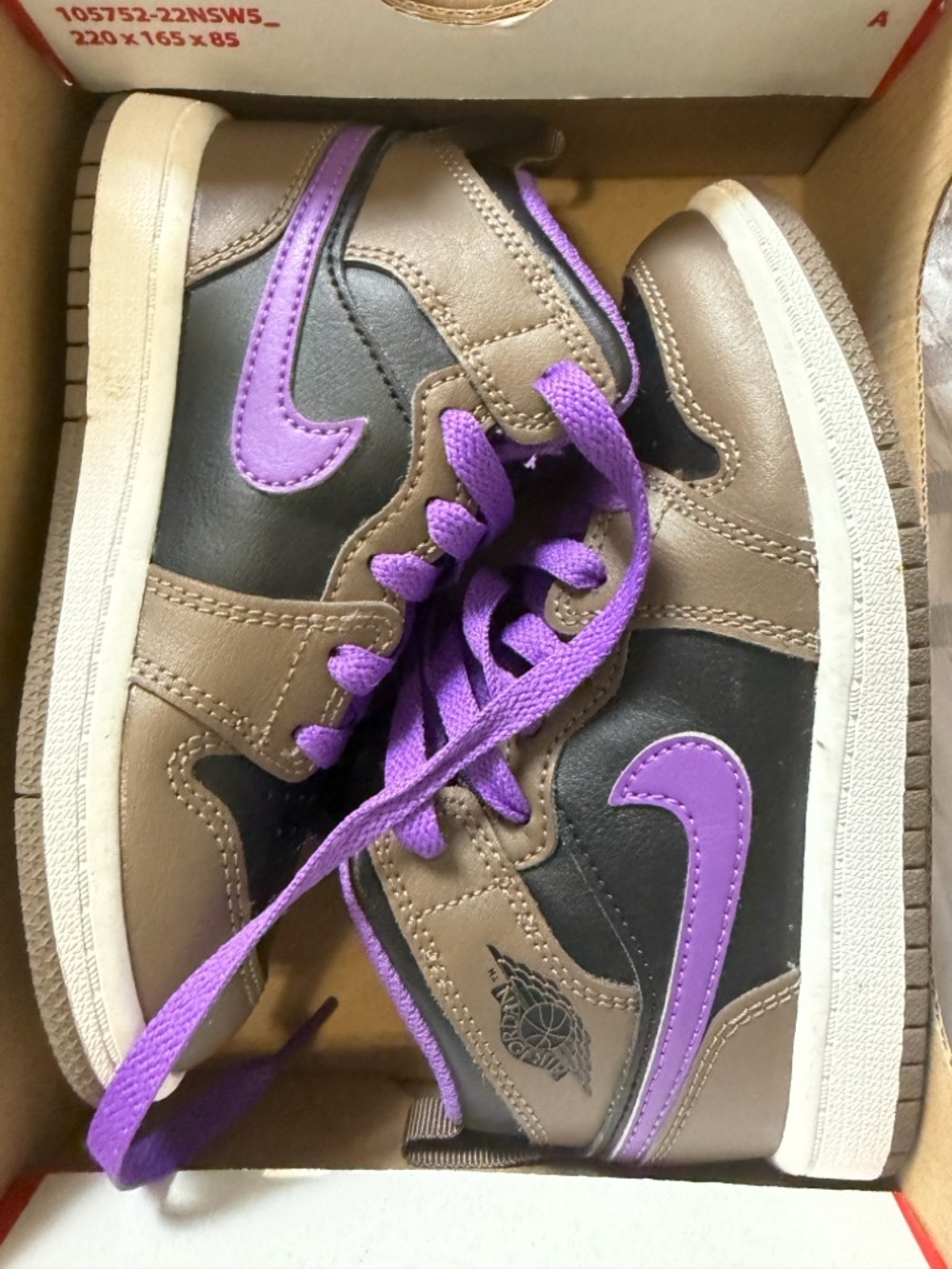 Nike Kids Brown & Purple High-Top Sneakers with Black Panels